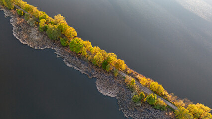 Milickie Ponds after sunset from a bird's eye view, Lower Silesia, Poland.	