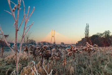 Rędziński Bridge after sunrise Wroclaw, Lower Silesia Poland.	