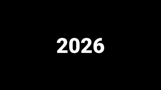 Dynamic scrolling progression timeline animation of 2018 to 2026 years. Scrolling Timeline 2026 Text Animation on Black Background. Vertical Progression from Past. white text color