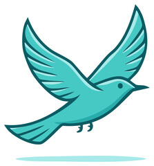 Fototapeta premium Cartoon turquoise bird in flight with wings spread, vector illustration
