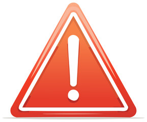 Glossy red warning triangle icon with an exclamation mark for danger alert and safety information