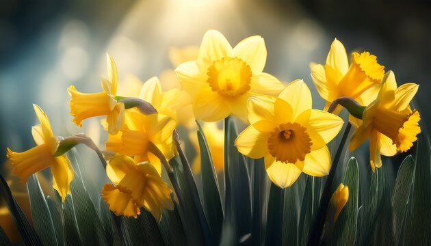 beautiful yellow daffodils flowers - Powered by Adobe