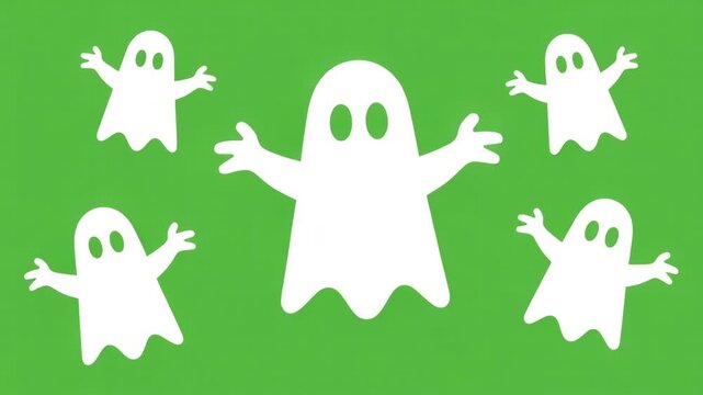 Playful white ghosts on green background for Halloween or spooky designs video