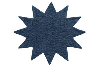 Blue spiky star rating symbol from denim fabric texture isolated with transparent background