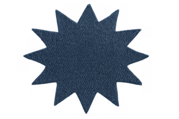 Blue spiky star rating symbol from denim fabric texture isolated with transparent background