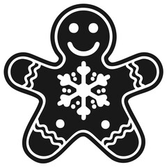 Obraz premium Smiling gingerbread man cookie icon with snowflake decoration for festive Christmas holiday winter
