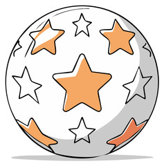 Obraz premium Round Ball Cartoon with Star Shapes Orange White and Black Outline