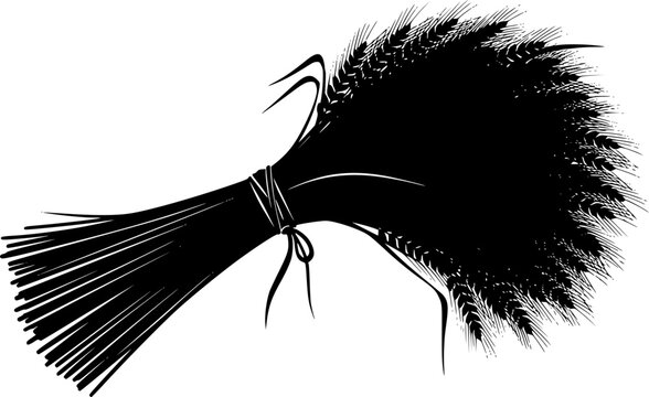 Illustration of a tied sheaf of wheat in black and white silhouette
