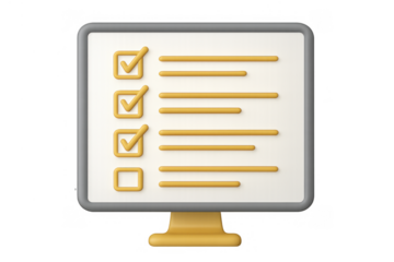 Computer monitor displaying a digital checklist, managing tasks, complete projects, achieving goals and productivity