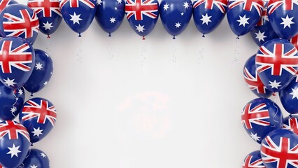 3D frame of balloons with Australian flag with empty space for text
