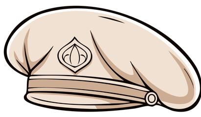 Illustrated beige beret with decorative emblem a military or fashion uniform accessory graphic