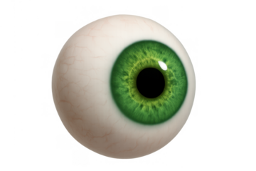 Human eyeball with vibrant green iris and black pupil, representing vision, sight, and ophthalmology on transparent background