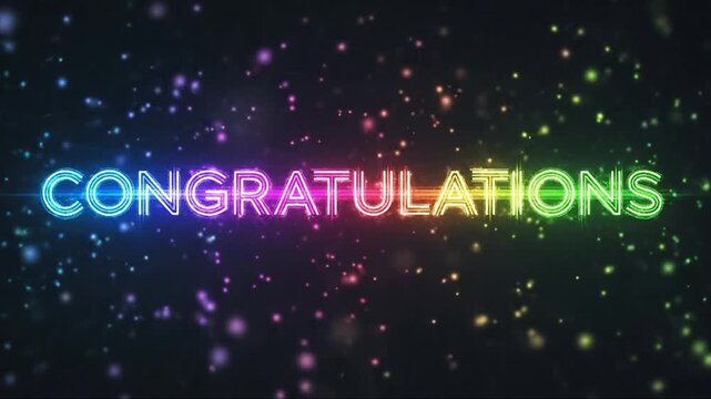 Colorful Neon Congratulations Text with Sparkling Particle Effects Celebration Video