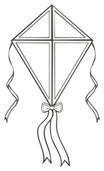 Obraz premium Simple diamond kite with flowing ribbons and bow, line art illustration for design