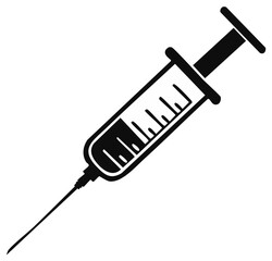 Medical Syringe with Needle Injection for Healthcare Treatment and Immunization Vaccination black and white icon