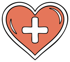 Obraz premium Cartoon heart symbol with white cross representing healthcare and love concept