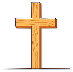 Cartoon wooden Christian cross illustration in light brown color on a white background
