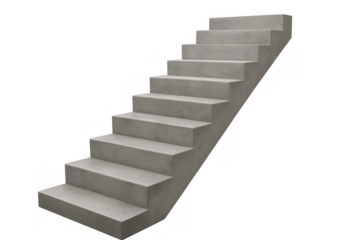 Concrete stairs rising upward, illustrating progress, success, growth, and development on a transparent background