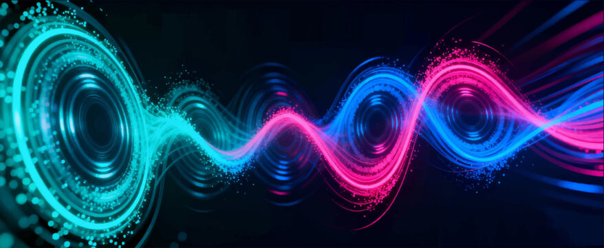 The sound wave is an annular pressure wave that synchronizes with the bass in the music. It is suitable for music visualizers, advertising of audio equipment. Vector. EPS_04.