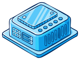 Fototapeta premium Cartoon Style Blue Computer Server or Network Storage Device on a Stand