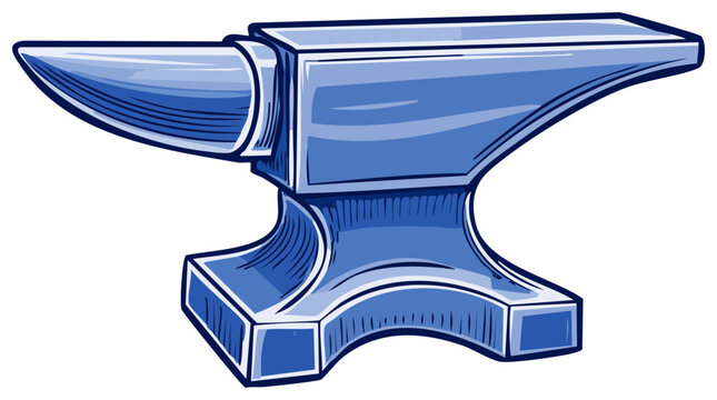 Blue metal anvil illustration isolated. Blacksmith equipment, steel work tool.