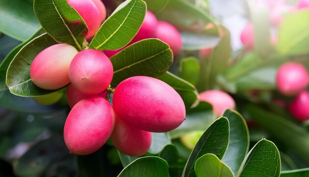 carissa carandas carunda koromcha fruit tree karonda seeds ripe pink or red colorful tropical citrus karanda or koromcha fruit fresh karanda or carunda