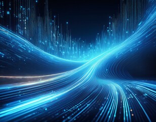 flowing stream of digital data represented by glowing blue code on a dark background