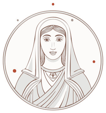 Ancient Roman or Byzantine woman portrait in a classical tondo medallion illustration