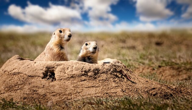 prairie dogs peeking from burrow
