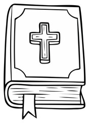 Obraz premium Line art illustration of a Bible with a Christian cross.