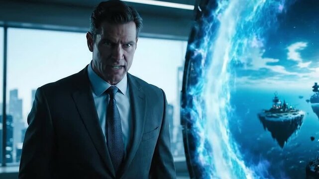 Corporate Executive Talks Near Portal Wormhole