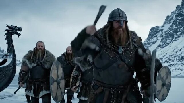 Viking Warriors Traveling In Ancient Times