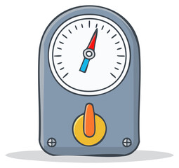 Cartoon Style Gauge Icon with Needle and Switch Measuring Progress Meter Indicator