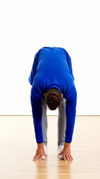 Man Stretching Toes, Touching Floor in Gym