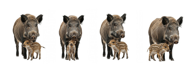 A wild boar mother and baby isolated on transparent background, Wild boar PNG