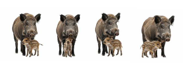 A wild boar mother and baby isolated on transparent background, Wild boar PNG