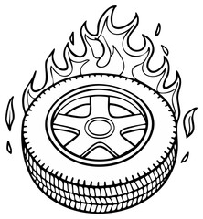 Car Tire on Fire Symbol Illustration