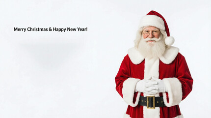 Santa Claus on white background with Merry Christmas and Happy New Year text banner