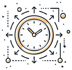 Time management concept illustration with a clock and arrows for planning and strategy