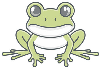 Obraz premium Cartoon Green Frog Illustration, Cute Animal Amphibian with Large Eyes and Funny Expression