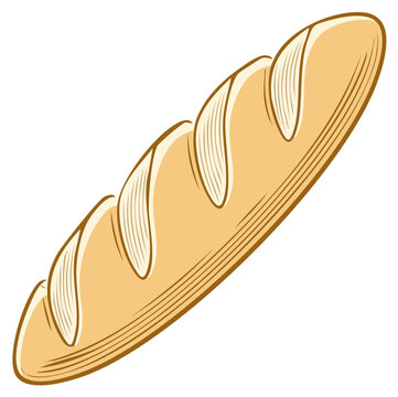 Classic French baguette bread loaf vector illustration icon for bakery or food design