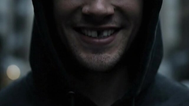 Sketchy Criminal Sneers In Dark Lighting