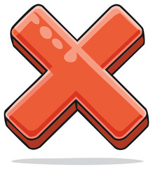 Obraz premium Red X mark symbol with shadow on white background.