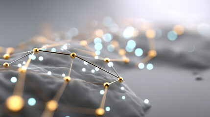 Abstract network structure gold connection digital dots 3D surface technology futuristic glowing communication science innovation