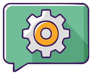 Fototapeta premium Gear Icon in Mint Green Speech Bubble with Purple Outline Illustrates System Settings and Chat