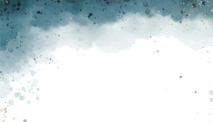 Abstract dusty blush liquid watercolor background with golden crackers. Teal turquoise marbled alcohol ink effect with navy blue ink waves and golden splashes. Elegant card design.