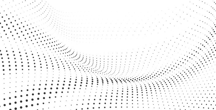 Dynamic abstract halftone dotted wave composition with deep curved motion forming elegant modern background texture for digital artwork, creative layouts and branding projects Vector Illustration