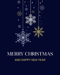 Christmas and New Year minimalistic greeting card with snowflakes garland. 