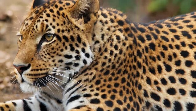 Ultra detailed 4K close up of leopard&rsquo;s fur pattern as it brea s revealing movement and texture of spotted rosettes highlighting wildlife beauty and animal skin