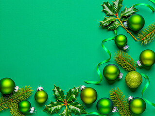 green christmas background with balls